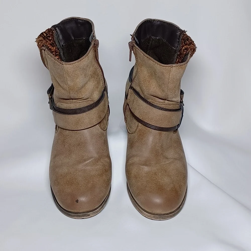 Jellypop Leo Tan Ankle Sweater Zip Boots 6M